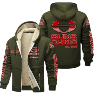 Gold Coast Suns Fans Gift Lamb Fleece Thick Coat, All Over Print Thick Coat For Sport Fan, Custom Name AFL144071725135 - Army Green