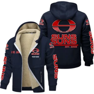 Gold Coast Suns Fans Gift Lamb Fleece Thick Coat, All Over Print Thick Coat For Sport Fan, Custom Name AFL144071725135 - Navy blue