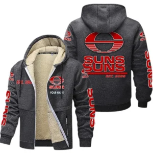 Gold Coast Suns Fans Gift Lamb Fleece Thick Coat, All Over Print Thick Coat For Sport Fan, Custom Name AFL144071725135 - Dark gray