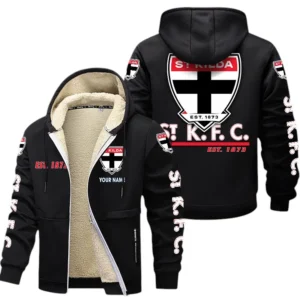 St Kilda Fans Gift Lamb Fleece Thick Coat, All Over Print Thick Coat For Sport Fan, Custom Name AFL144071725136 - Black