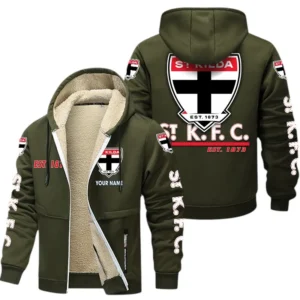 St Kilda Fans Gift Lamb Fleece Thick Coat, All Over Print Thick Coat For Sport Fan, Custom Name AFL144071725136 - Army Green