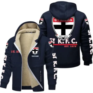 St Kilda Fans Gift Lamb Fleece Thick Coat, All Over Print Thick Coat For Sport Fan, Custom Name AFL144071725136 - Navy blue