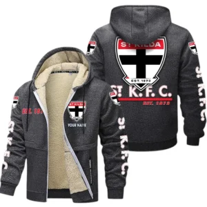 St Kilda Fans Gift Lamb Fleece Thick Coat, All Over Print Thick Coat For Sport Fan, Custom Name AFL144071725136 - Dark gray