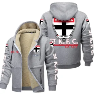 St Kilda Fans Gift Lamb Fleece Thick Coat, All Over Print Thick Coat For Sport Fan, Custom Name AFL144071725136 - Light gray