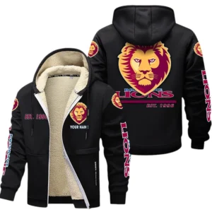 Brisbane Lions Fans Gift Lamb Fleece Thick Coat, All Over Print Thick Coat For Sport Fan, Custom Name AFL144071725139 - Black