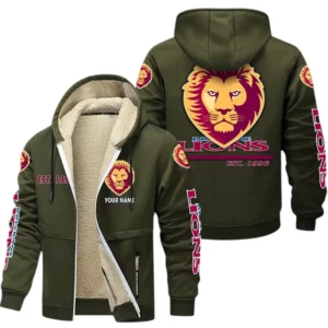 Brisbane Lions Fans Gift Lamb Fleece Thick Coat, All Over Print Thick Coat For Sport Fan, Custom Name AFL144071725139 - Army Green