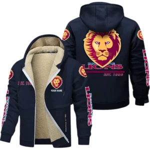 Brisbane Lions Fans Gift Lamb Fleece Thick Coat, All Over Print Thick Coat For Sport Fan, Custom Name AFL144071725139 - Navy blue