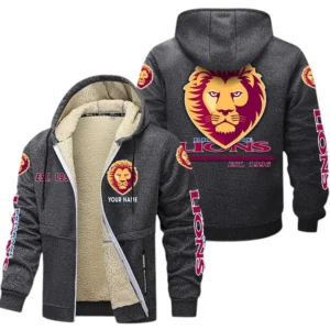 Brisbane Lions Fans Gift Lamb Fleece Thick Coat, All Over Print Thick Coat For Sport Fan, Custom Name AFL144071725139 - Dark gray