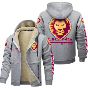 Brisbane Lions Fans Gift Lamb Fleece Thick Coat, All Over Print Thick Coat For Sport Fan, Custom Name AFL144071725139 - Light gray