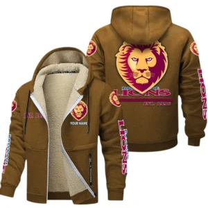 Brisbane Lions Fans Gift Lamb Fleece Thick Coat, All Over Print Thick Coat For Sport Fan, Custom Name AFL144071725139 - Brown