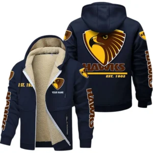 Hawthorn Fans Gift Lamb Fleece Thick Coat, All Over Print Thick Coat For Sport Fan, Custom Name AFL144071725140 - Navy blue