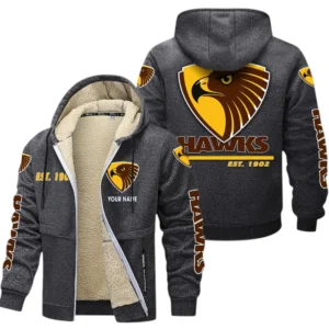 Hawthorn Fans Gift Lamb Fleece Thick Coat, All Over Print Thick Coat For Sport Fan, Custom Name AFL144071725140 - Dark gray