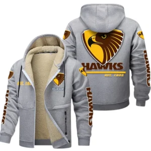 Hawthorn Fans Gift Lamb Fleece Thick Coat, All Over Print Thick Coat For Sport Fan, Custom Name AFL144071725140 - Light gray