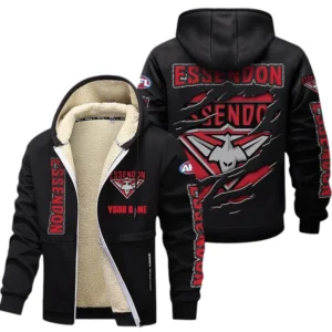 Essendon Fans Gift Lamb Fleece Thick Coat, All Over Print Thick Coat For Sport Fan, Custom Name AFL145071825124 - Black