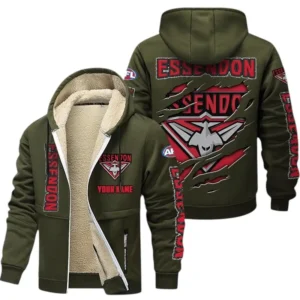 Essendon Fans Gift Lamb Fleece Thick Coat, All Over Print Thick Coat For Sport Fan, Custom Name AFL145071825124 - Army Green