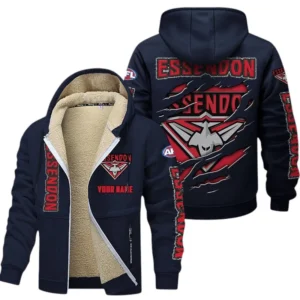 Essendon Fans Gift Lamb Fleece Thick Coat, All Over Print Thick Coat For Sport Fan, Custom Name AFL145071825124 - Navy blue