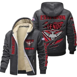 Essendon Fans Gift Lamb Fleece Thick Coat, All Over Print Thick Coat For Sport Fan, Custom Name AFL145071825124 - Dark gray