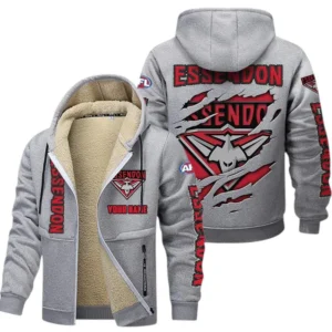 Essendon Fans Gift Lamb Fleece Thick Coat, All Over Print Thick Coat For Sport Fan, Custom Name AFL145071825124 - Light gray
