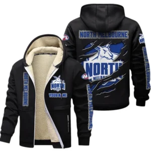 North Melbourne Fans Gift Lamb Fleece Thick Coat, All Over Print Thick Coat For Sport Fan, Custom Name AFL145071825125 - Black