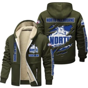 North Melbourne Fans Gift Lamb Fleece Thick Coat, All Over Print Thick Coat For Sport Fan, Custom Name AFL145071825125 - Army Green