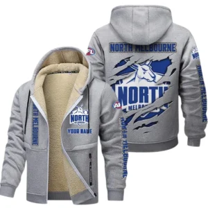 North Melbourne Fans Gift Lamb Fleece Thick Coat, All Over Print Thick Coat For Sport Fan, Custom Name AFL145071825125 - Light gray