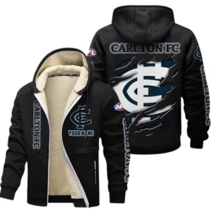 Carlton Fans Gift Lamb Fleece Thick Coat, All Over Print Thick Coat For Sport Fan, Custom Name AFL145071825126 - Black