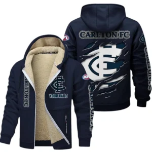 Carlton Fans Gift Lamb Fleece Thick Coat, All Over Print Thick Coat For Sport Fan, Custom Name AFL145071825126 - Navy blue