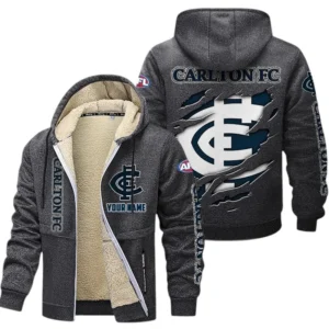 Carlton Fans Gift Lamb Fleece Thick Coat, All Over Print Thick Coat For Sport Fan, Custom Name AFL145071825126 - Dark gray