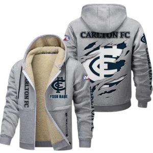 Carlton Fans Gift Lamb Fleece Thick Coat, All Over Print Thick Coat For Sport Fan, Custom Name AFL145071825126 - Light gray