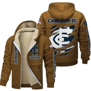 Carlton Fans Gift Lamb Fleece Thick Coat, All Over Print Thick Coat For Sport Fan, Custom Name AFL145071825126 - Brown