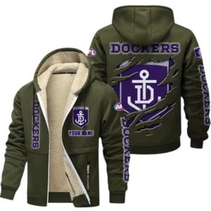 Fremantle Fans Gift Lamb Fleece Thick Coat, All Over Print Thick Coat For Sport Fan, Custom Name AFL145071825127 - Army Green