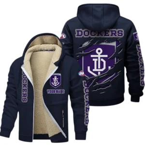 Fremantle Fans Gift Lamb Fleece Thick Coat, All Over Print Thick Coat For Sport Fan, Custom Name AFL145071825127 - Navy blue