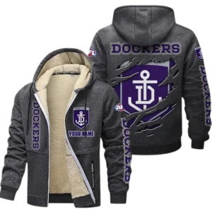 Fremantle Fans Gift Lamb Fleece Thick Coat, All Over Print Thick Coat For Sport Fan, Custom Name AFL145071825127 - Dark gray