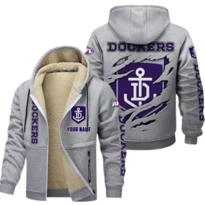 Fremantle Fans Gift Lamb Fleece Thick Coat, All Over Print Thick Coat For Sport Fan, Custom Name AFL145071825127 - Light gray