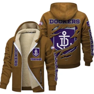 Fremantle Fans Gift Lamb Fleece Thick Coat, All Over Print Thick Coat For Sport Fan, Custom Name AFL145071825127 - Brown