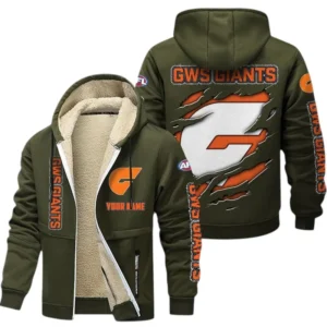 Gws Giants Fans Gift Lamb Fleece Thick Coat, All Over Print Thick Coat For Sport Fan, Custom Name AFL145071825128 - Army Green