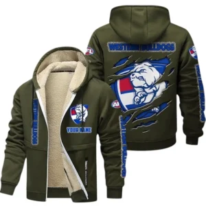 Western Bulldogs Fans Gift Lamb Fleece Thick Coat, All Over Print Thick Coat For Sport Fan, Custom Name AFL145071825129 - Army Green