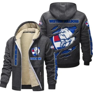 Western Bulldogs Fans Gift Lamb Fleece Thick Coat, All Over Print Thick Coat For Sport Fan, Custom Name AFL145071825129 - Dark gray