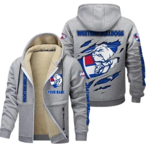Western Bulldogs Fans Gift Lamb Fleece Thick Coat, All Over Print Thick Coat For Sport Fan, Custom Name AFL145071825129 - Light gray