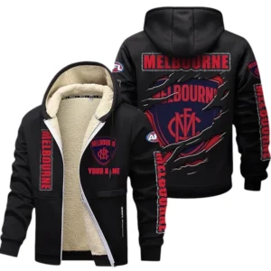 Melbourne Demons Fans Gift Lamb Fleece Thick Coat, All Over Print Thick Coat For Sport Fan, Custom Name AFL145071825130 - Black