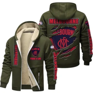 Melbourne Demons Fans Gift Lamb Fleece Thick Coat, All Over Print Thick Coat For Sport Fan, Custom Name AFL145071825130 - Army Green
