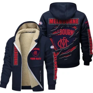 Melbourne Demons Fans Gift Lamb Fleece Thick Coat, All Over Print Thick Coat For Sport Fan, Custom Name AFL145071825130 - Navy blue