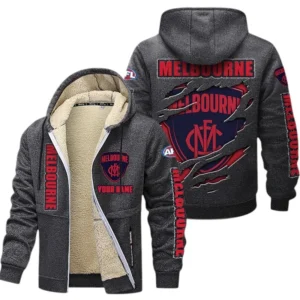 Melbourne Demons Fans Gift Lamb Fleece Thick Coat, All Over Print Thick Coat For Sport Fan, Custom Name AFL145071825130 - Dark gray