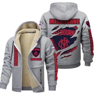 Melbourne Demons Fans Gift Lamb Fleece Thick Coat, All Over Print Thick Coat For Sport Fan, Custom Name AFL145071825130 - Light gray