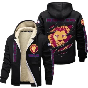 Brisbane Lions Fans Gift Lamb Fleece Thick Coat, All Over Print Thick Coat For Sport Fan, Custom Name AFL145071825131 - Black