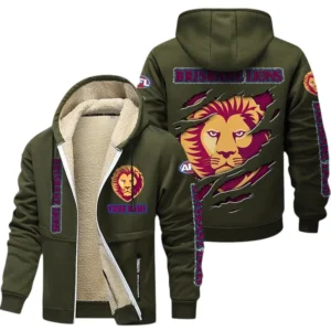 Brisbane Lions Fans Gift Lamb Fleece Thick Coat, All Over Print Thick Coat For Sport Fan, Custom Name AFL145071825131 - Army Green
