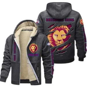 Brisbane Lions Fans Gift Lamb Fleece Thick Coat, All Over Print Thick Coat For Sport Fan, Custom Name AFL145071825131 - Dark gray