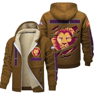 Brisbane Lions Fans Gift Lamb Fleece Thick Coat, All Over Print Thick Coat For Sport Fan, Custom Name AFL145071825131 - Brown