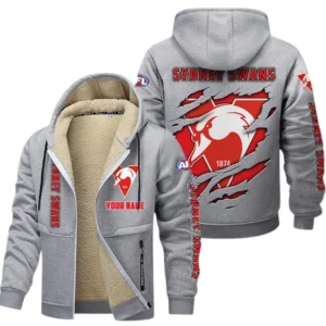 Sydney Swans Fans Gift Lamb Fleece Thick Coat, All Over Print Thick Coat For Sport Fan, Custom Name AFL145071825132 - Light gray