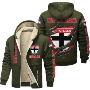 St Kilda Fans Gift Lamb Fleece Thick Coat, All Over Print Thick Coat For Sport Fan, Custom Name AFL145071825133 - Army Green